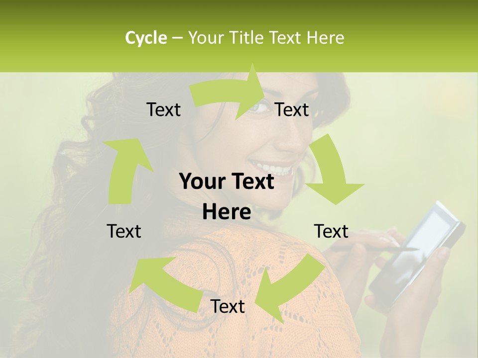 A Woman Holding A Cell Phone In Her Hand PowerPoint Template