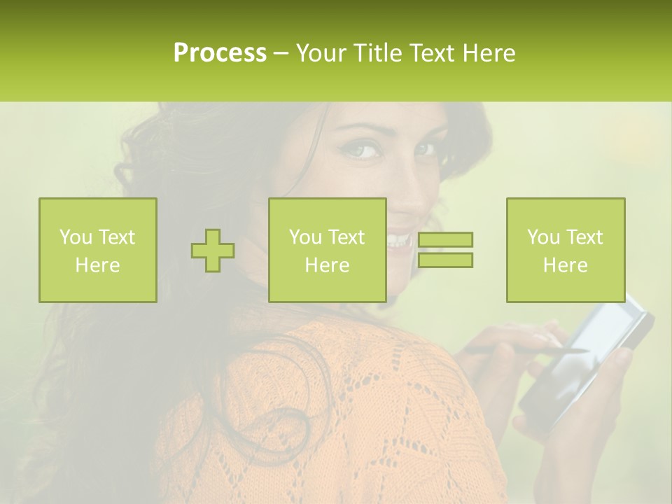 A Woman Holding A Cell Phone In Her Hand PowerPoint Template