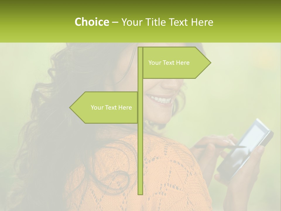 A Woman Holding A Cell Phone In Her Hand PowerPoint Template