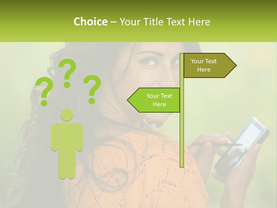 A Woman Holding A Cell Phone In Her Hand PowerPoint Template