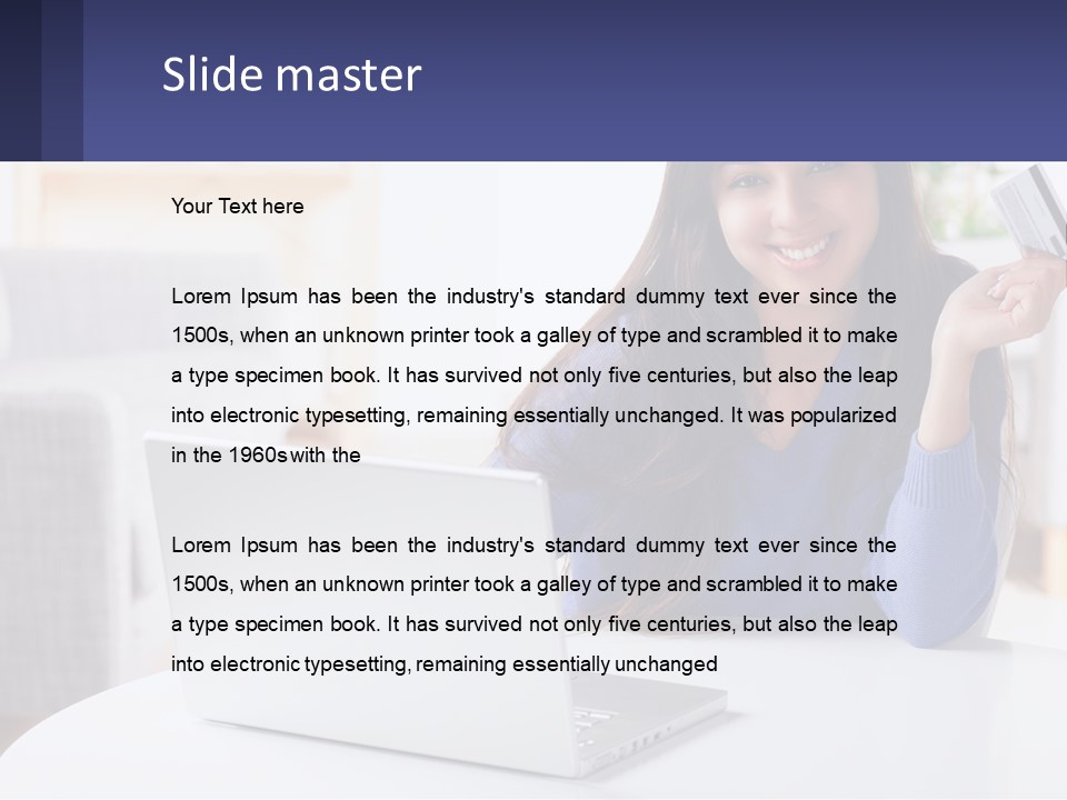 A Woman Sitting At A Table With A Laptop And A Credit Card PowerPoint Template