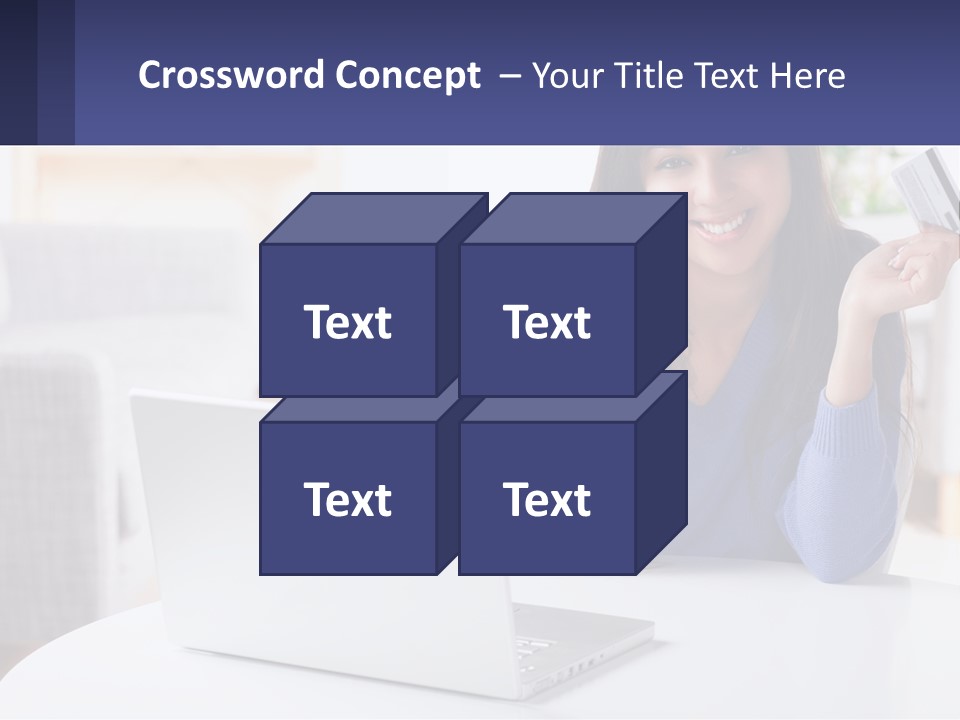 A Woman Sitting At A Table With A Laptop And A Credit Card PowerPoint Template