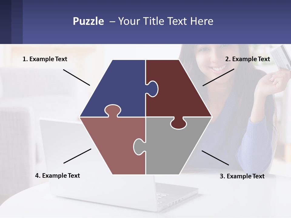 A Woman Sitting At A Table With A Laptop And A Credit Card PowerPoint Template