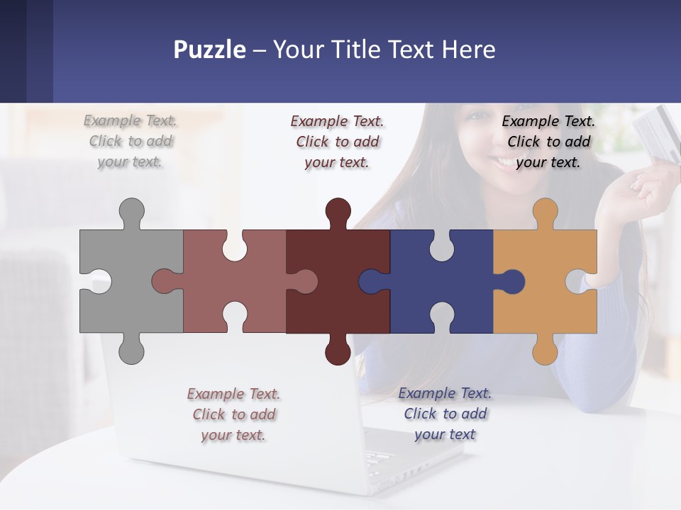 A Woman Sitting At A Table With A Laptop And A Credit Card PowerPoint Template