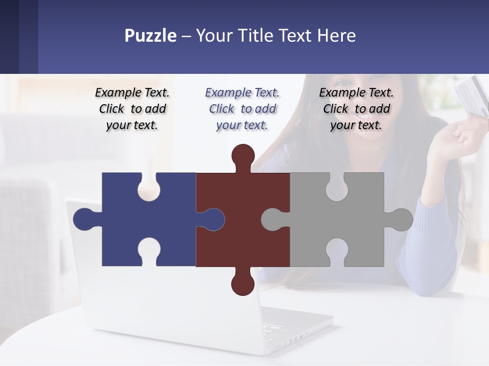 A Woman Sitting At A Table With A Laptop And A Credit Card PowerPoint Template