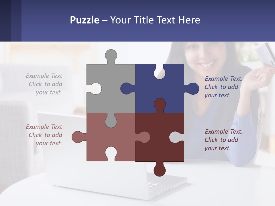 A Woman Sitting At A Table With A Laptop And A Credit Card PowerPoint Template