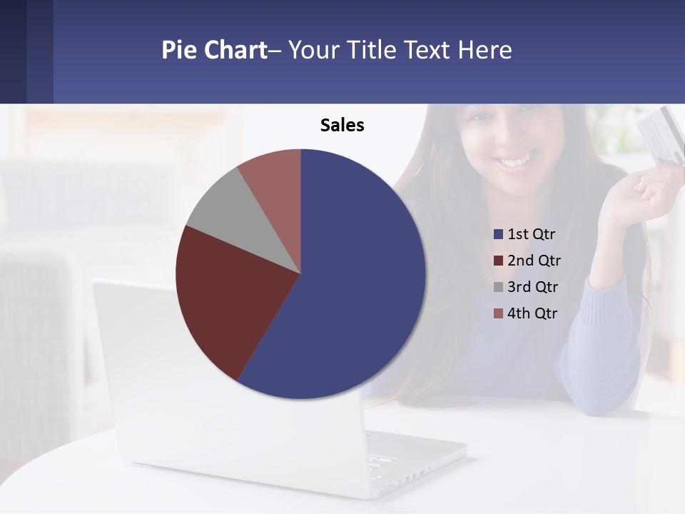 A Woman Sitting At A Table With A Laptop And A Credit Card PowerPoint Template