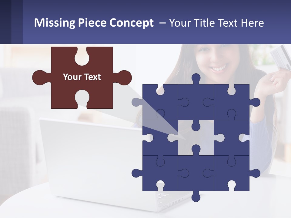 A Woman Sitting At A Table With A Laptop And A Credit Card PowerPoint Template