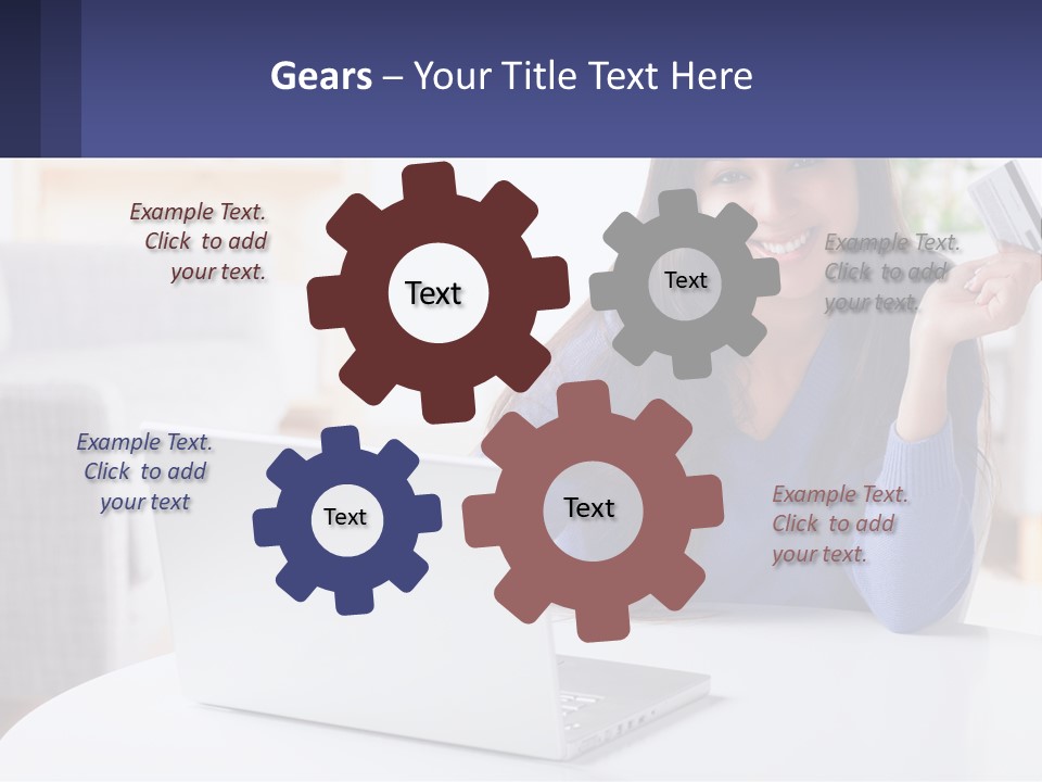 A Woman Sitting At A Table With A Laptop And A Credit Card PowerPoint Template