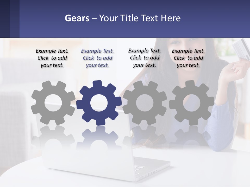 A Woman Sitting At A Table With A Laptop And A Credit Card PowerPoint Template