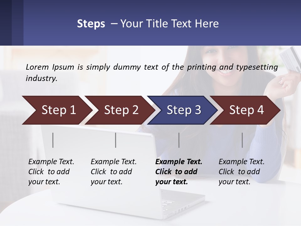 A Woman Sitting At A Table With A Laptop And A Credit Card PowerPoint Template