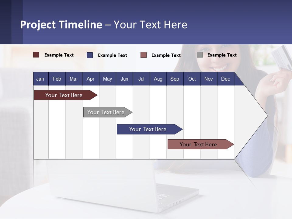 A Woman Sitting At A Table With A Laptop And A Credit Card PowerPoint Template