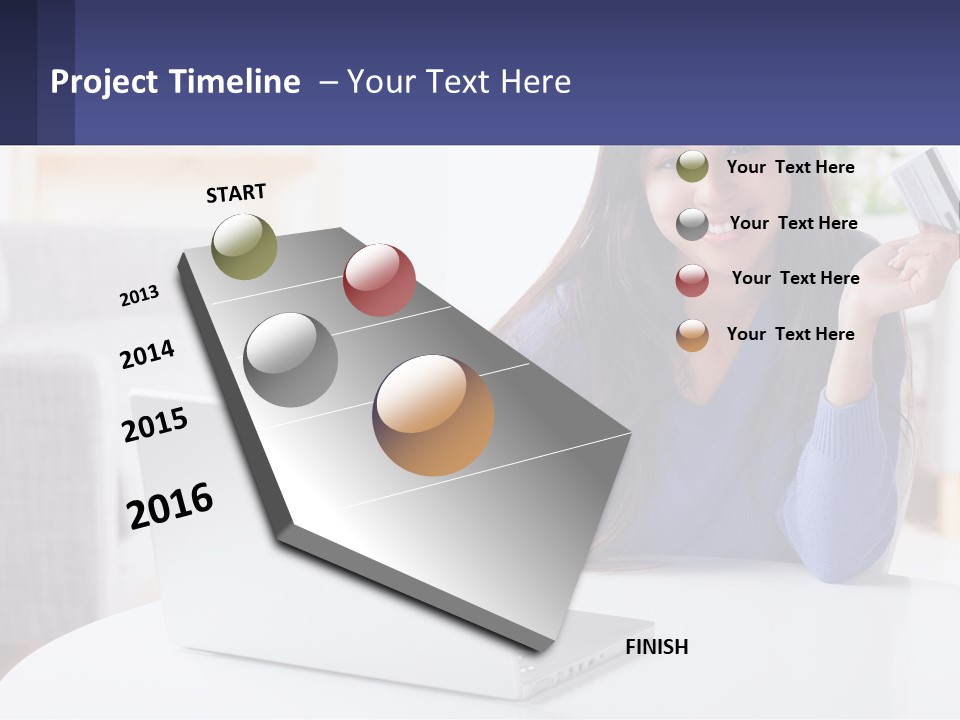 A Woman Sitting At A Table With A Laptop And A Credit Card PowerPoint Template