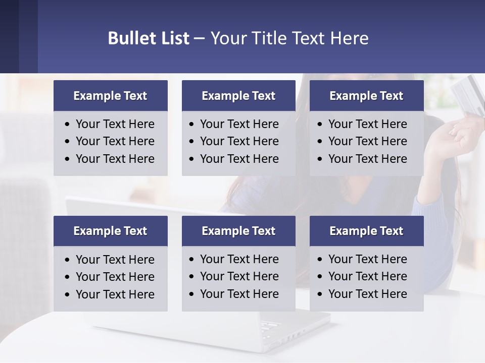 A Woman Sitting At A Table With A Laptop And A Credit Card PowerPoint Template