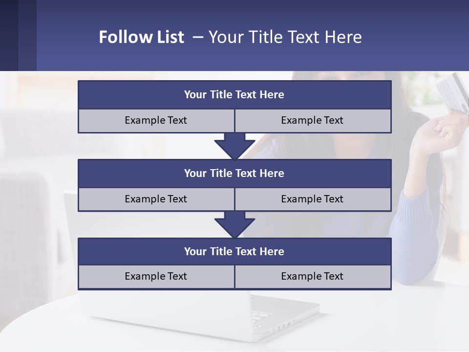 A Woman Sitting At A Table With A Laptop And A Credit Card PowerPoint Template