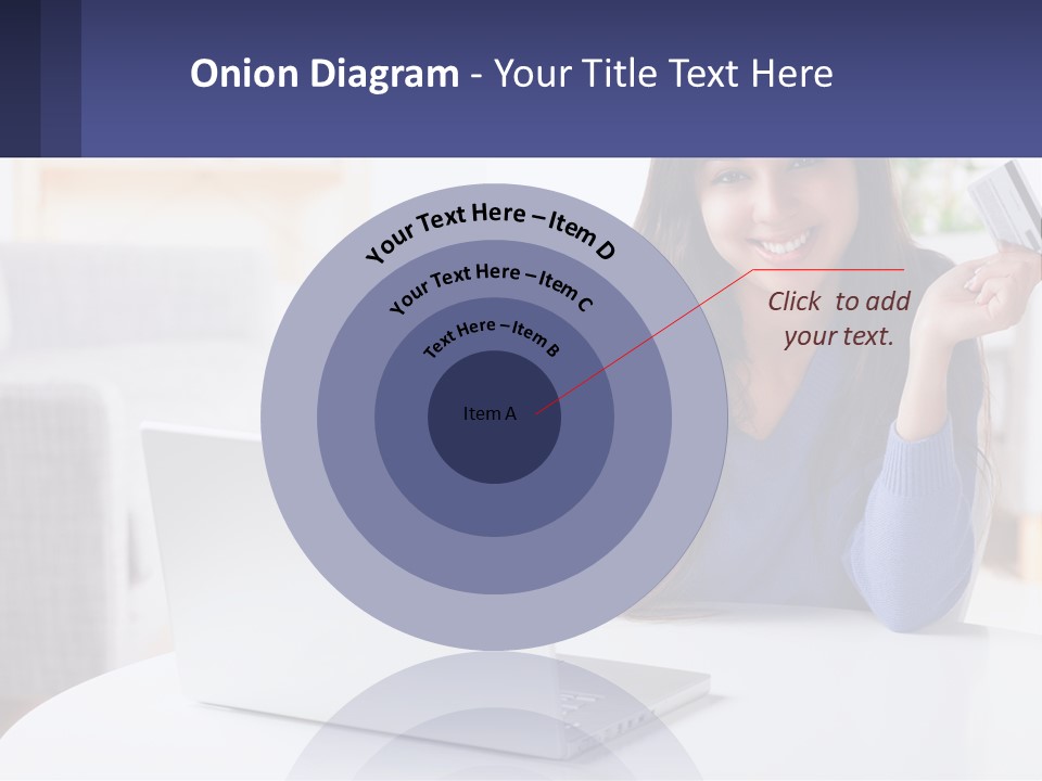 A Woman Sitting At A Table With A Laptop And A Credit Card PowerPoint Template