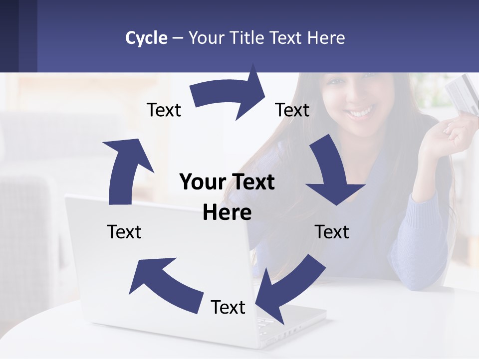 A Woman Sitting At A Table With A Laptop And A Credit Card PowerPoint Template