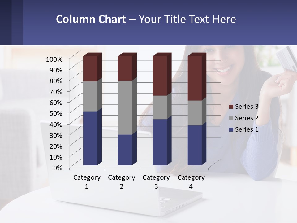 A Woman Sitting At A Table With A Laptop And A Credit Card PowerPoint Template