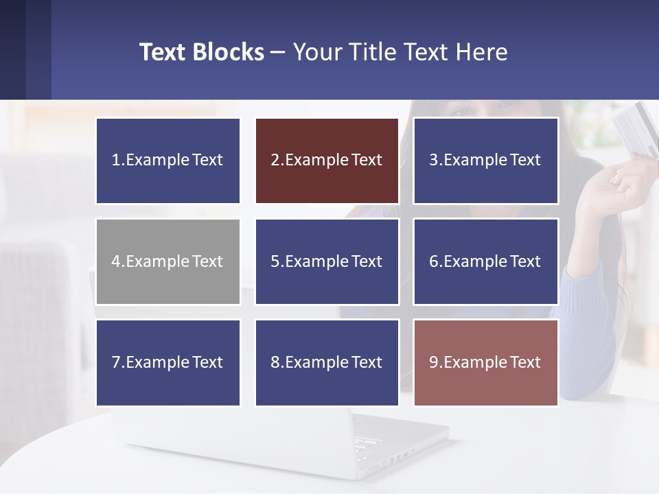 A Woman Sitting At A Table With A Laptop And A Credit Card PowerPoint Template