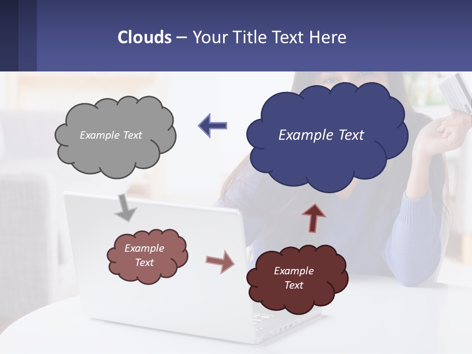 A Woman Sitting At A Table With A Laptop And A Credit Card PowerPoint Template