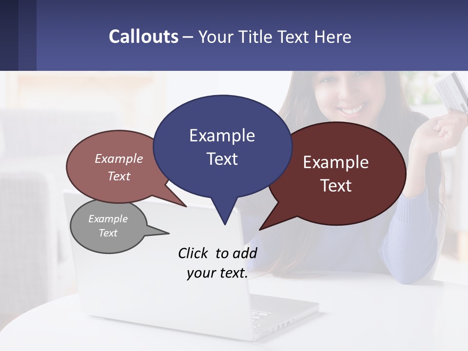 A Woman Sitting At A Table With A Laptop And A Credit Card PowerPoint Template