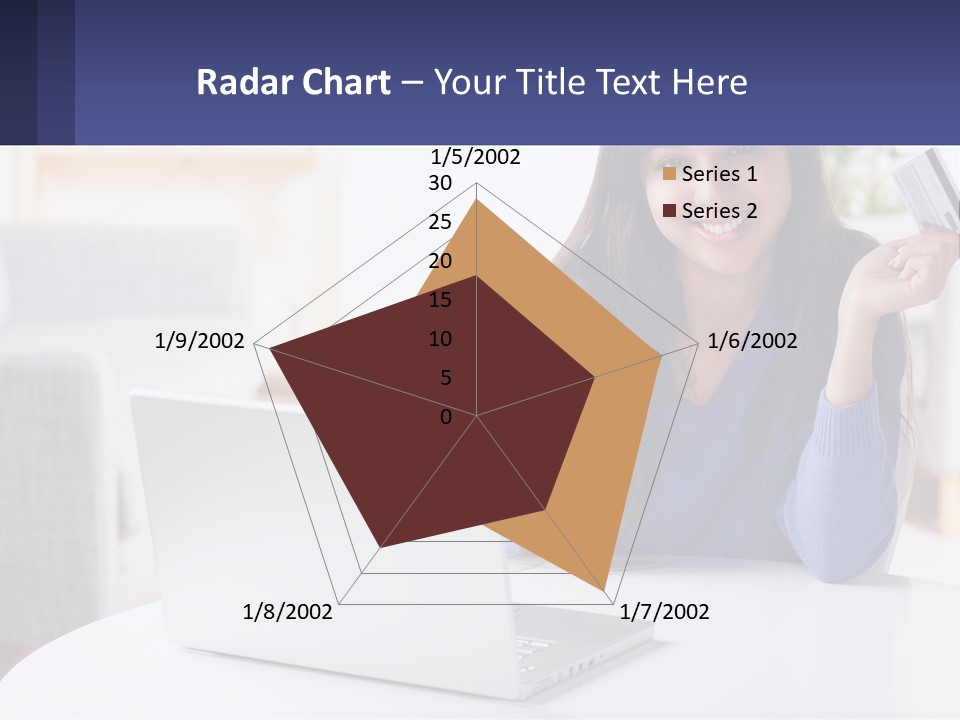 A Woman Sitting At A Table With A Laptop And A Credit Card PowerPoint Template