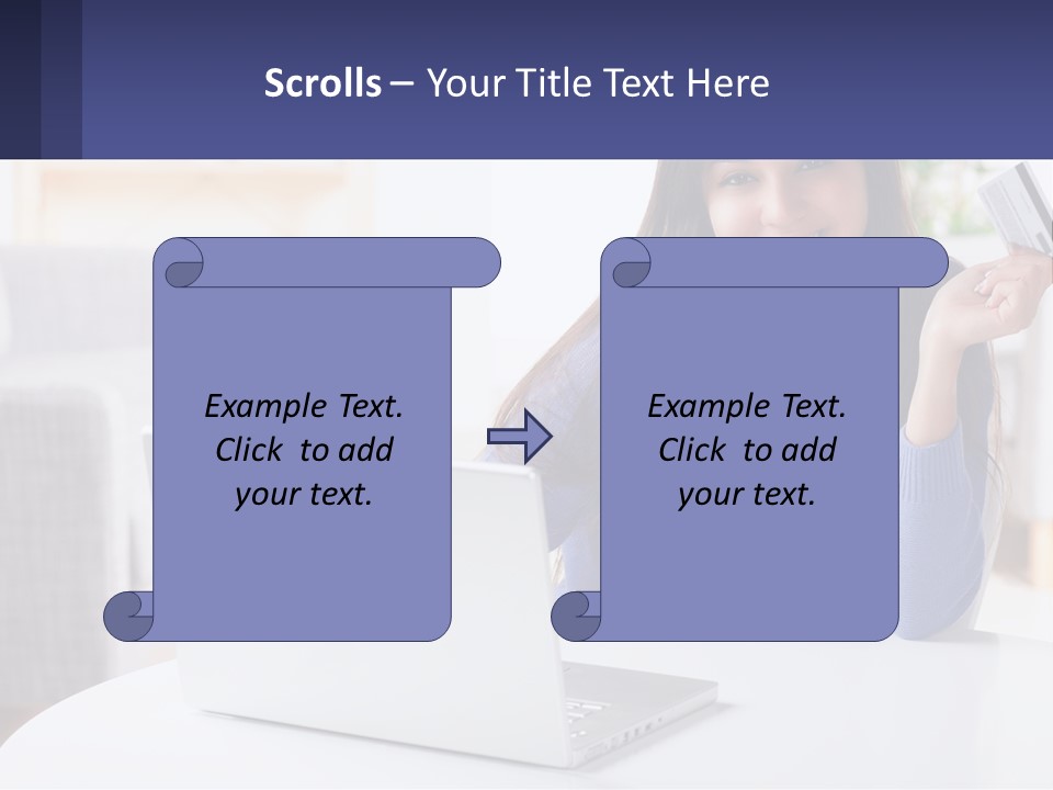 A Woman Sitting At A Table With A Laptop And A Credit Card PowerPoint Template