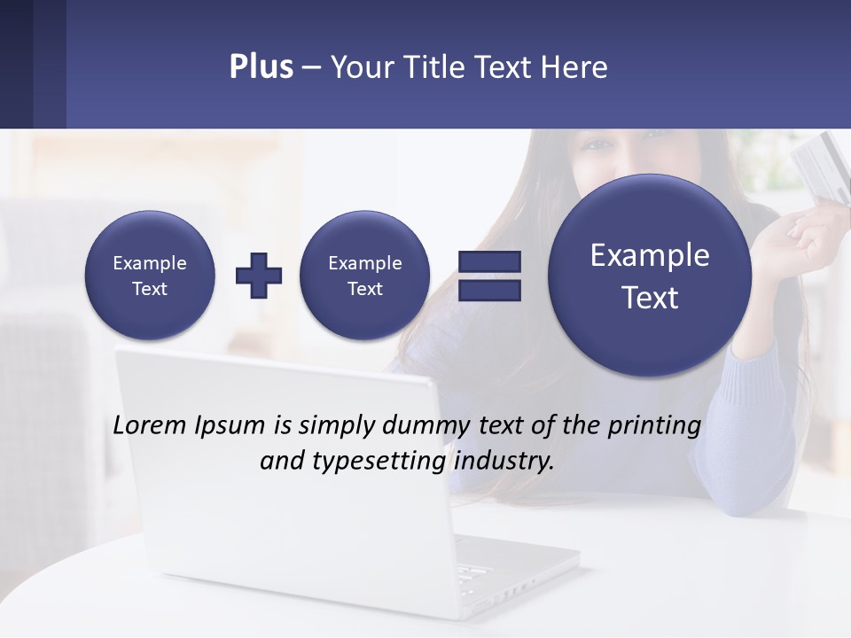 A Woman Sitting At A Table With A Laptop And A Credit Card PowerPoint Template