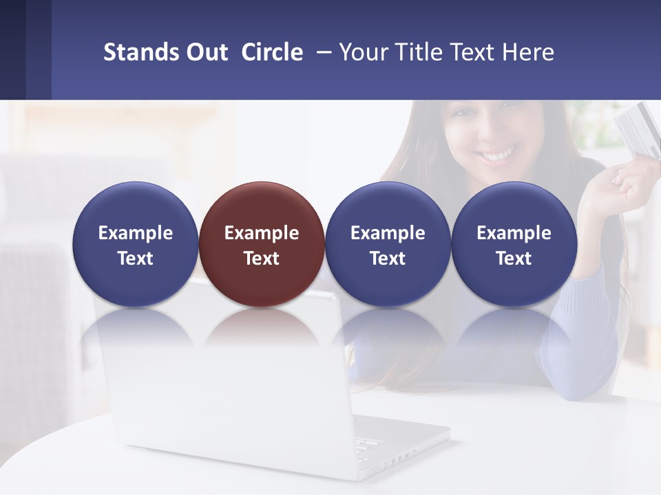 A Woman Sitting At A Table With A Laptop And A Credit Card PowerPoint Template