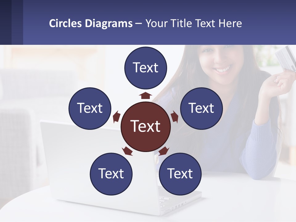 A Woman Sitting At A Table With A Laptop And A Credit Card PowerPoint Template