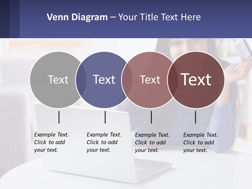 A Woman Sitting At A Table With A Laptop And A Credit Card PowerPoint Template