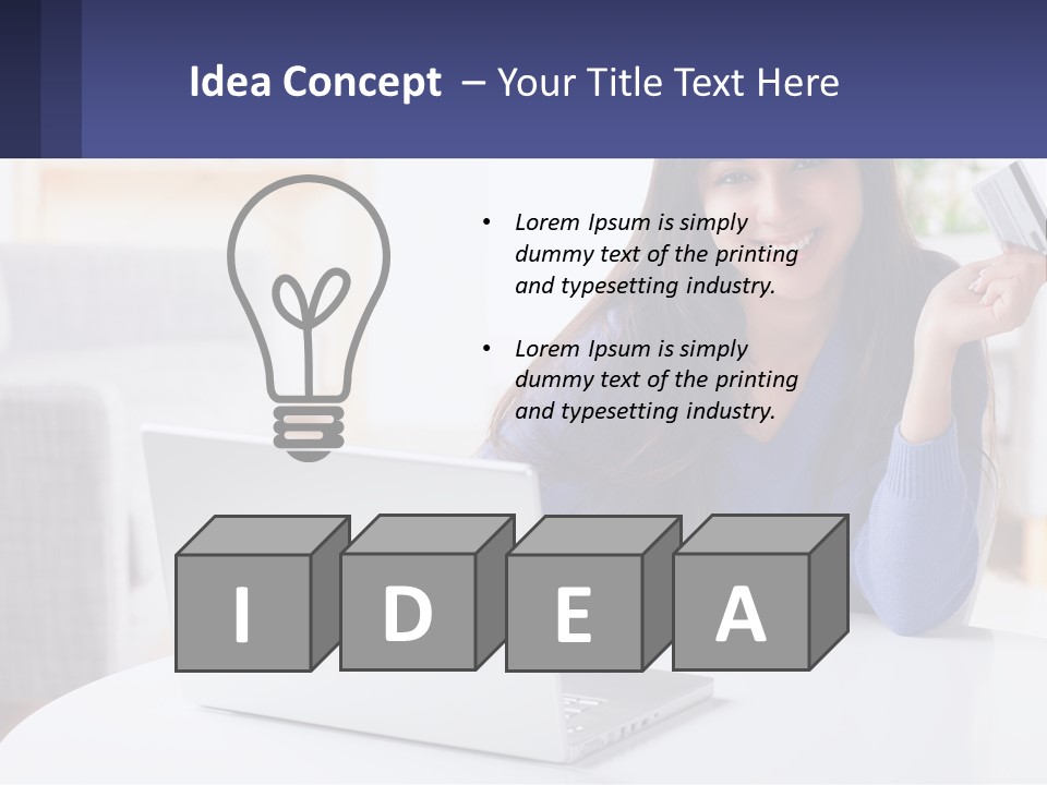 A Woman Sitting At A Table With A Laptop And A Credit Card PowerPoint Template