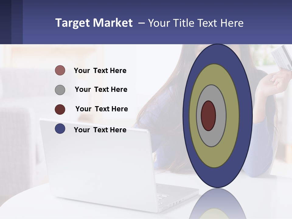 A Woman Sitting At A Table With A Laptop And A Credit Card PowerPoint Template