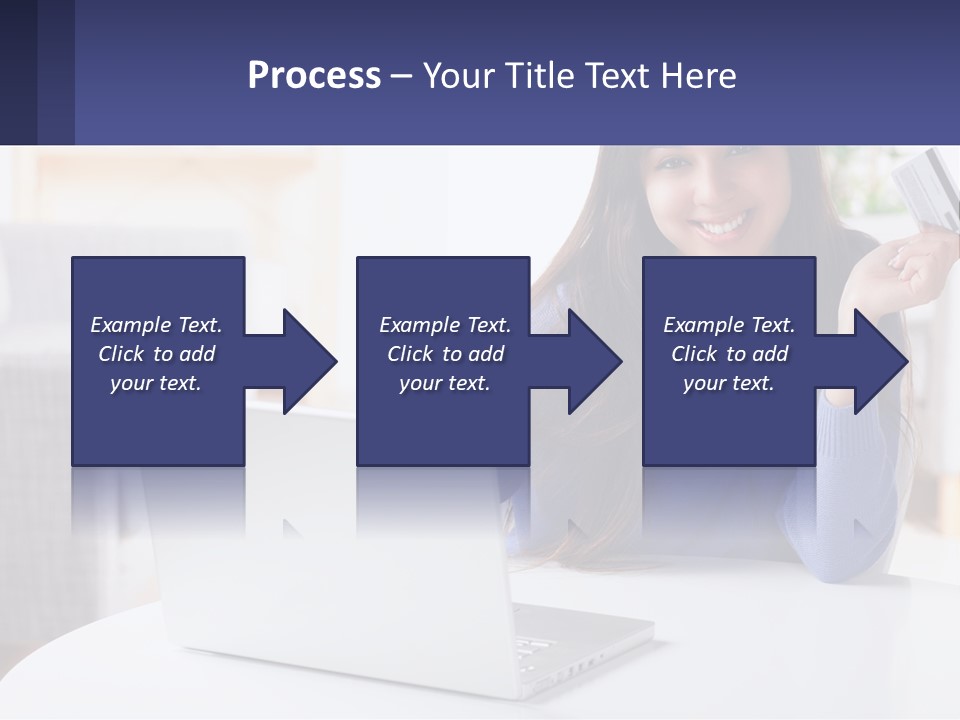 A Woman Sitting At A Table With A Laptop And A Credit Card PowerPoint Template