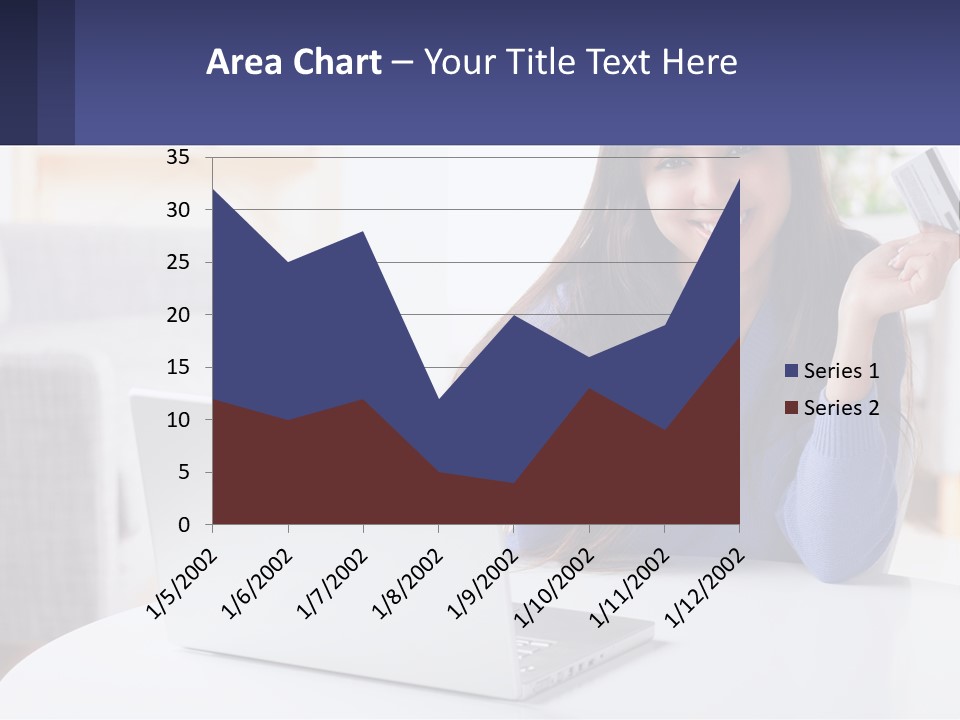 A Woman Sitting At A Table With A Laptop And A Credit Card PowerPoint Template