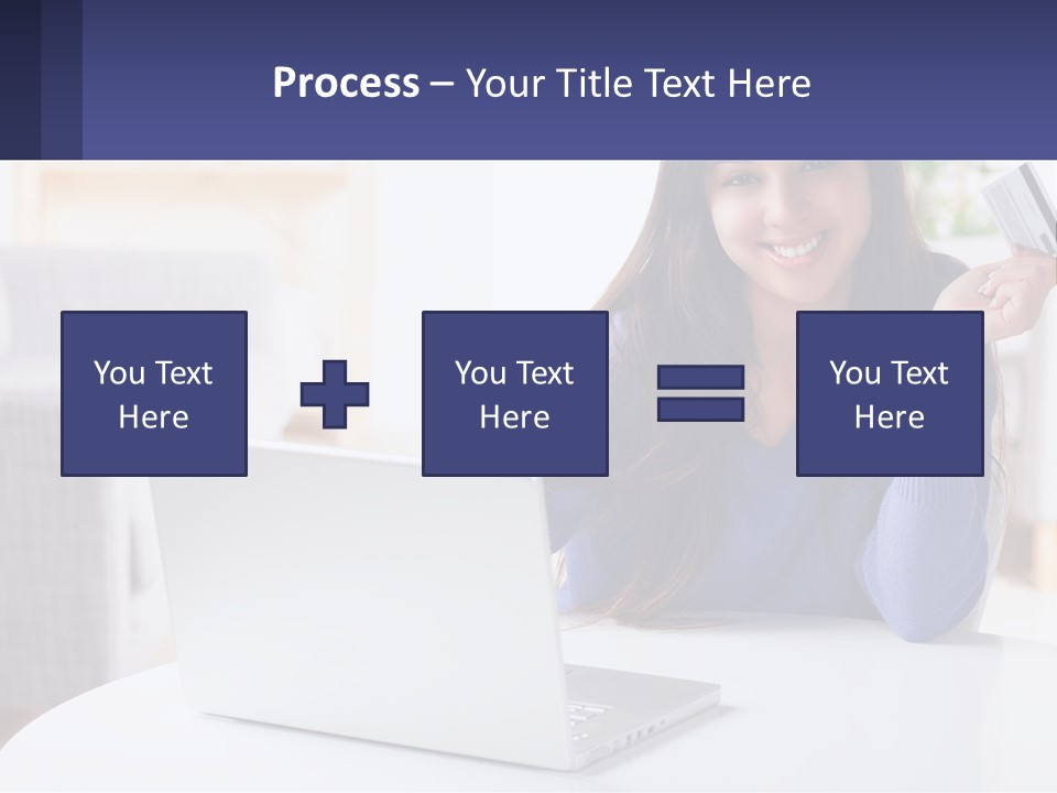 A Woman Sitting At A Table With A Laptop And A Credit Card PowerPoint Template