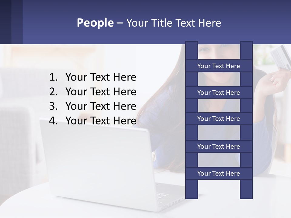 A Woman Sitting At A Table With A Laptop And A Credit Card PowerPoint Template