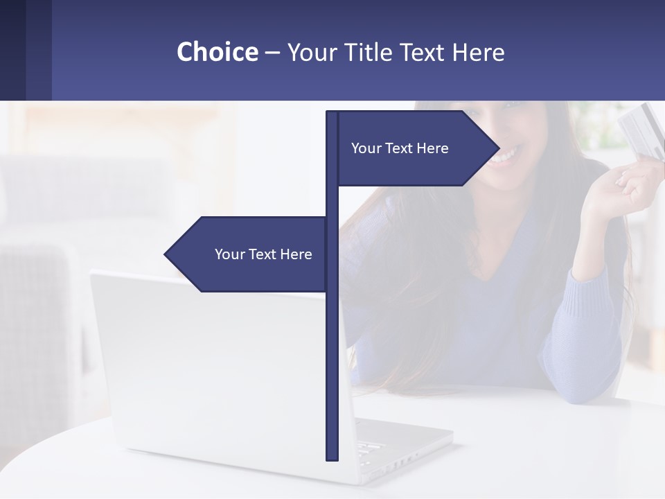 A Woman Sitting At A Table With A Laptop And A Credit Card PowerPoint Template