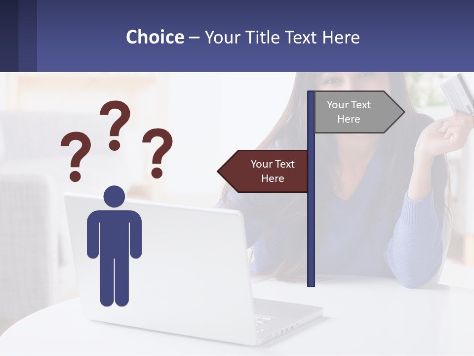 A Woman Sitting At A Table With A Laptop And A Credit Card PowerPoint Template