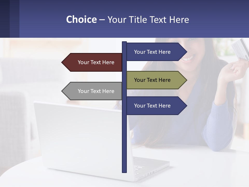 A Woman Sitting At A Table With A Laptop And A Credit Card PowerPoint Template