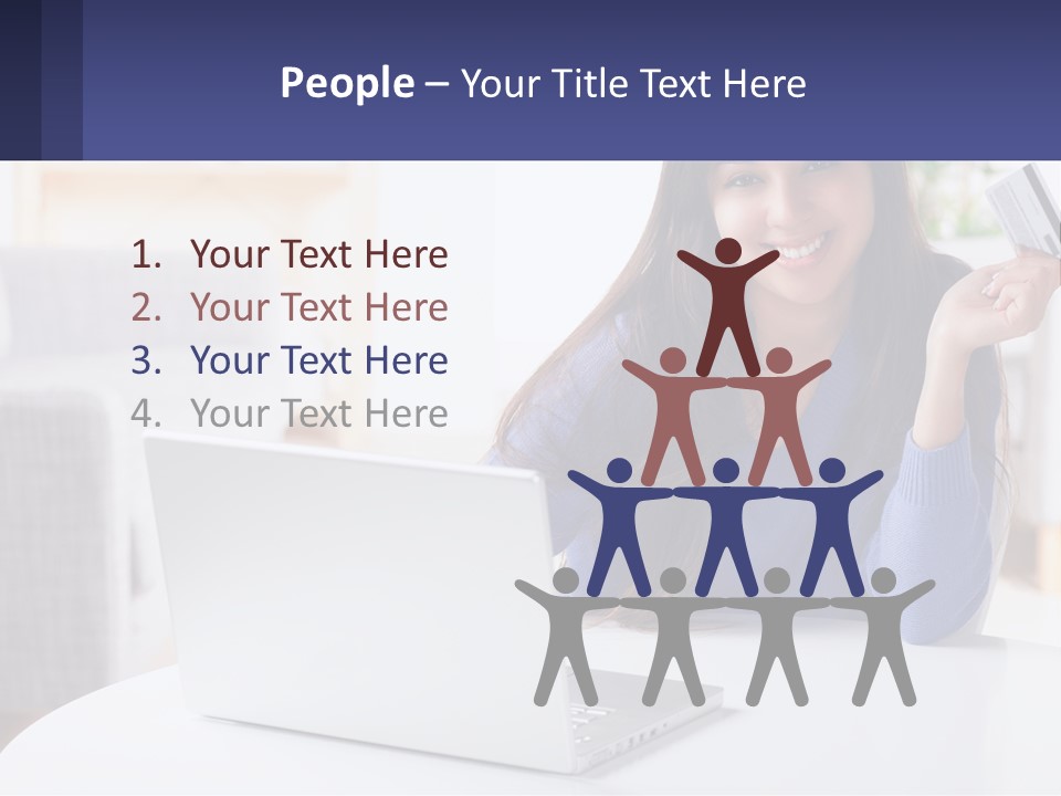 A Woman Sitting At A Table With A Laptop And A Credit Card PowerPoint Template