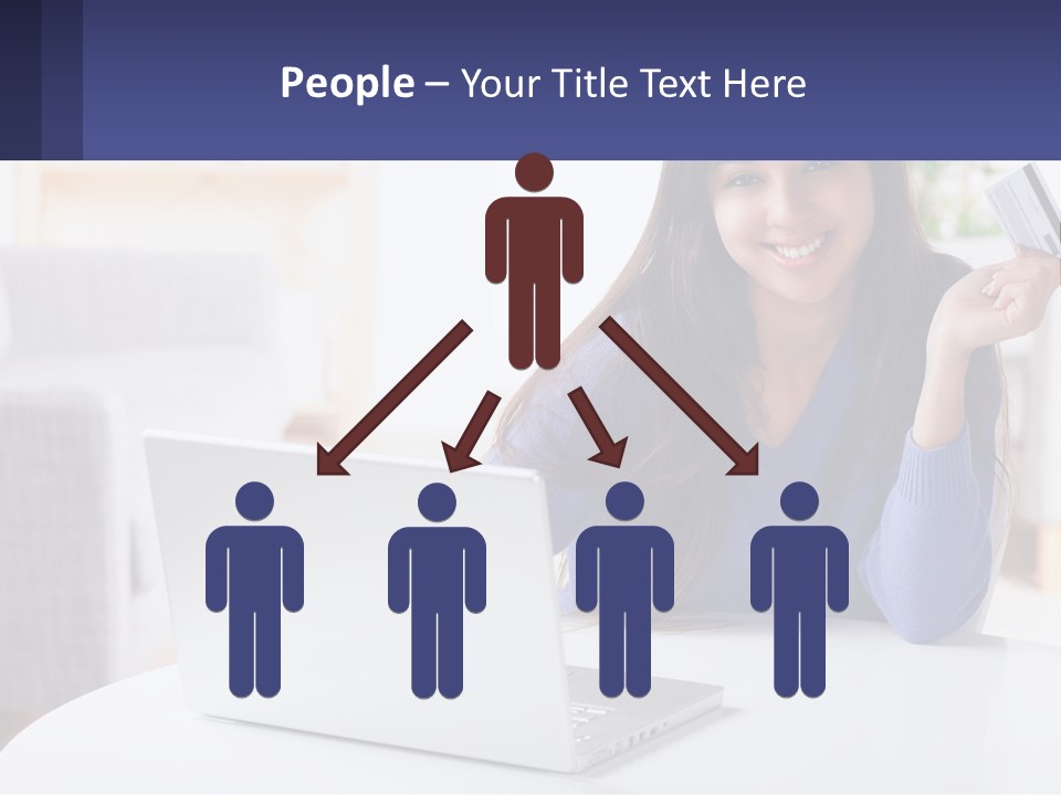 A Woman Sitting At A Table With A Laptop And A Credit Card PowerPoint Template