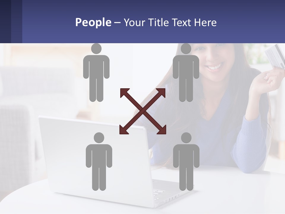 A Woman Sitting At A Table With A Laptop And A Credit Card PowerPoint Template