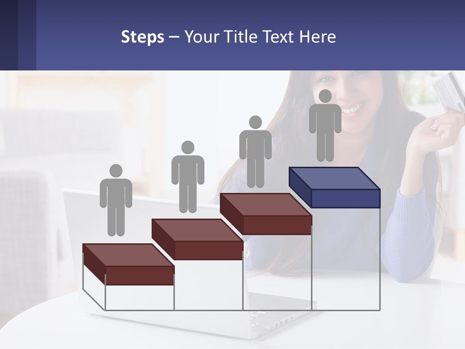 A Woman Sitting At A Table With A Laptop And A Credit Card PowerPoint Template