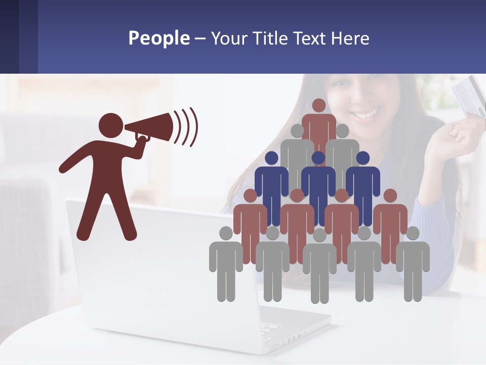 A Woman Sitting At A Table With A Laptop And A Credit Card PowerPoint Template