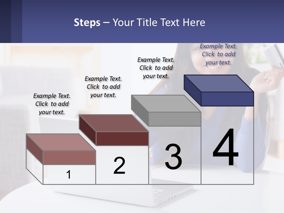 A Woman Sitting At A Table With A Laptop And A Credit Card PowerPoint Template