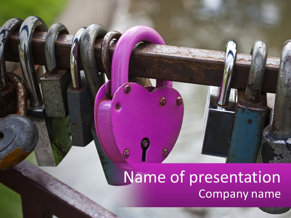 A Bunch Of Padlocks Are Attached To A Fence PowerPoint Template