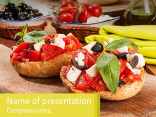 A Wooden Cutting Board Topped With Pizzas Covered In Toppings PowerPoint Template