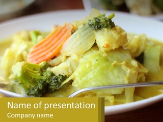 A Plate Of Food With Broccoli And Carrots PowerPoint Template