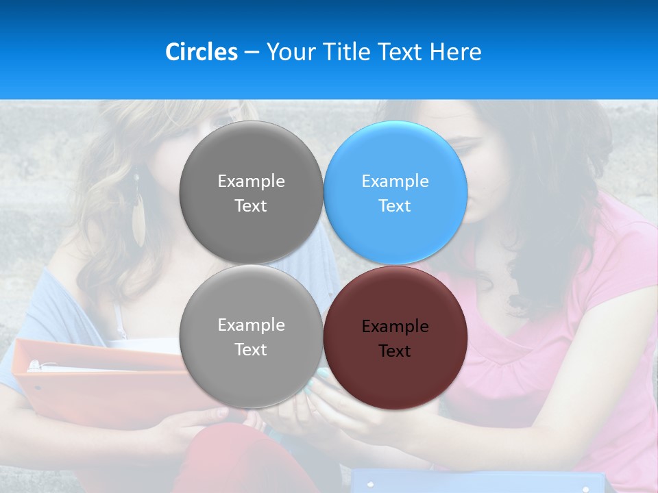 Two Young Women Sitting On Steps Looking At A Tablet PowerPoint Template